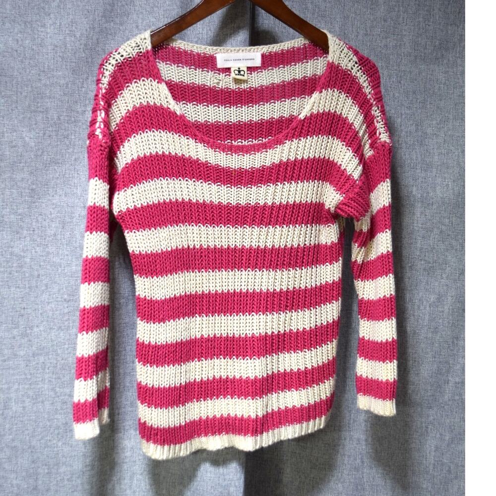 Paula Cahen D’Anvers Pink & Cream Striped Chunky Knit Sweater Size Medium